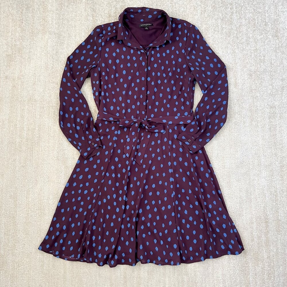 Banana Republic Factory Flowy Blue Purple Work Shirt Dress 8